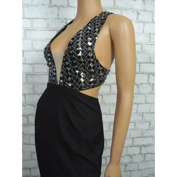 $458 X by NBD Black Beaded Silver Sequin Blanka Dress Cutout X Back XS NWT - Picture 9 of 12